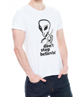 T-shirt Trace of Space men's white "Don`t stop believin"