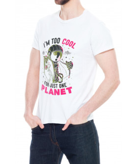 Trace of Space men's white T-shirt "I`m too cool for just one planet"