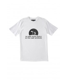 T-shirt Trace of Space men's white "So many stupid people. So few giant asteroids"