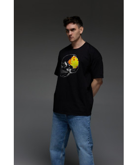 Aspirine Oversize men's black T-shirt "Skull-Cat"