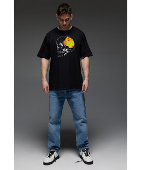 Футболка Aspirine  Oversize чоловіча чорна "Череп-Кіт"