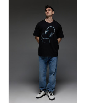Футболка Aspirine  Oversize чоловіча чорна "Ренген музики"