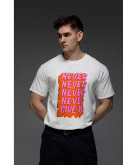 Aspirine men's white T-shirt "Never give up"