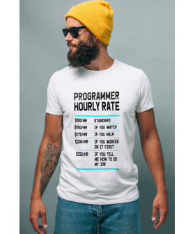 T-shirt Ctrl+ men's white "Programmer hourly rate"