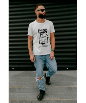 T-shirt Ctrl+ men's white "Think twice"