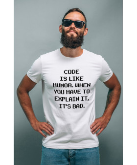 T-shirt Ctrl+ men's white "Code is like humor..."