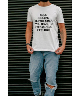 T-shirt Ctrl+ men's white "Code is like humor..."