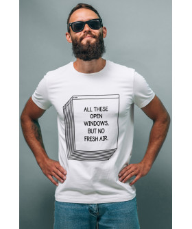 White men's T-shirt Ctrl+ "All these open windows, but no fresh air"