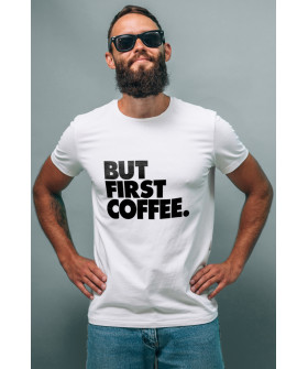 White men's T-shirt Ctrl+"But first coffee"