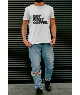 Футболка біла чоловіча Ctrl+ "But first coffee"