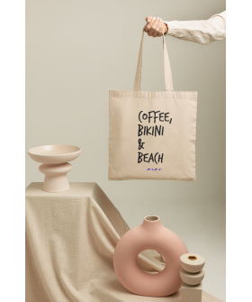 Eco-bag shopper MEMO natural "Coffee, bikini & beach" 