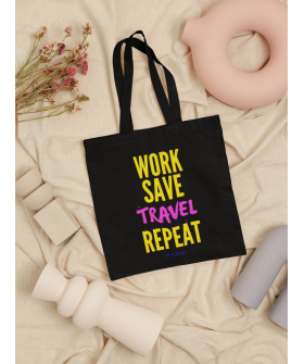 Eco-bag shopper MEMO black "Work save. Travel repeat" 