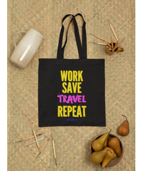 Eco-bag shopper MEMO black "Work save. Travel repeat" 
