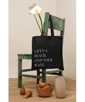 Eco-bag shopper MEMO black "Life`s a beach. Find your wave" 