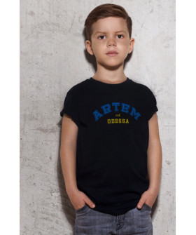 Young&Free children's patriotic black T-shirt "Artem est.Odesa"