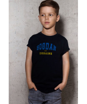 Young&Free children's patriotic black T-shirt "Bogdan est.Ukraine"