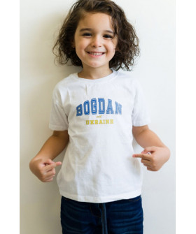 Young&Free children's patriotic white T-shirt "Bogdan est.Ukraine"