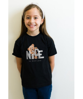 Young&Free children's black T-shirt "Nice to meet you"