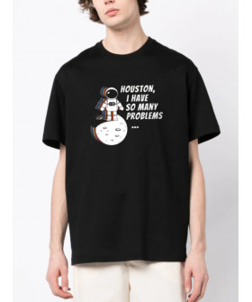 Футболка Trace of Space  Oversize чоловіча чорна "Houston, i have so many problems..."