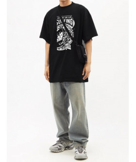 Футболка Trace of Space Oversize мужская черная "Astronaut surf club"