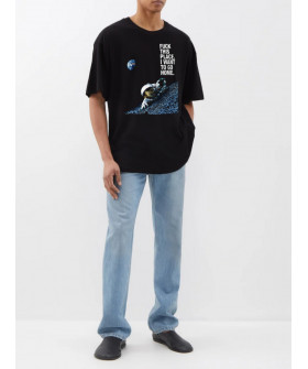 T-shirt Trace of Space Oversize men's black "Fu** this place. I want to go home"