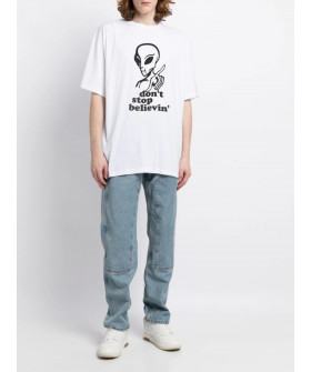 T-shirt Trace of Space Oversize men's white "Don`t stop believin"