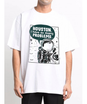 T-shirt Trace of Space Oversize men's white "Houston, i have so many problems..."