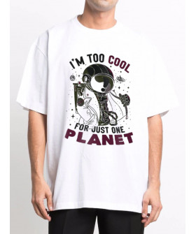 T-shirt Trace of Space Oversize men's white "I`m too cool for just one planet"