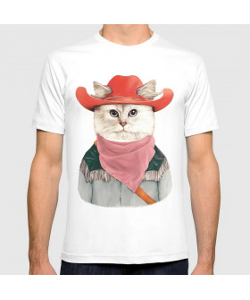 WhyNotPrint men's white T-shirt "Cowboy cat"