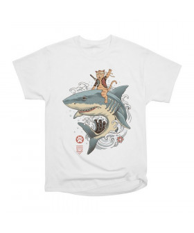 WhyNotPrint men's white T-shirt "Cat with a shark"