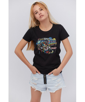 Футболка жіноча чорна "Я ляжу, але воно не заїде в Україну"