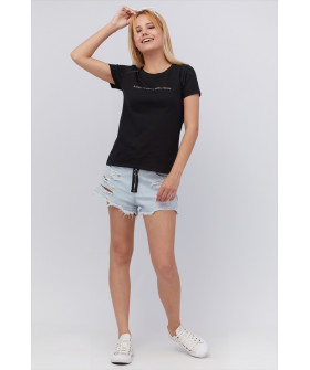 Women's black T-shirt "I'll lie down, but it won't get into Ukraine"