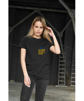 Boyfriend T-shirt, women's, black, "I'll lie down, but it won't get into Ukraine"