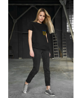 Boyfriend T-shirt, women's, black, "I'll lie down, but it won't get into Ukraine"