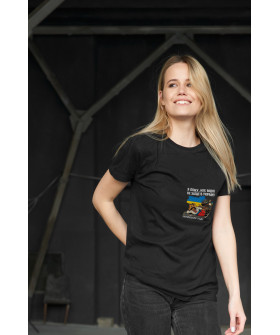 Boyfriend T-shirt, women's, black, "I'll lie down, but it won't get into Ukraine"