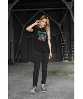 Boyfriend T-shirt, women's, black, "I'll lie down, but it won't get into Ukraine"