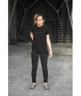 Boyfriend T-shirt, women's, black, "I'll lie down, but it won't get into Ukraine"