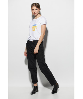 Women's white T-shirt "I'll lie down, but it won't get into Ukraine"