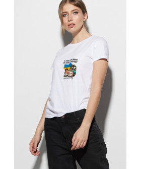 Women's white T-shirt "I'll lie down, but it won't get into Ukraine"
