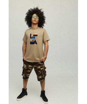 Men's khaki T-shirt with YAPPI print