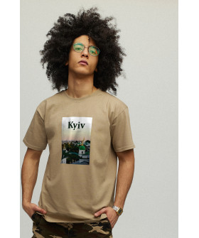 Men's khaki T-shirt with YAPPI print